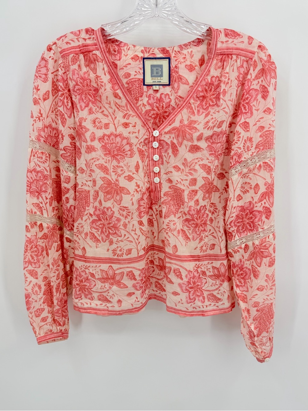 Bell by Alicia Bell Blouse Floral Print Long Sleeve Silk Blend Pink Size S